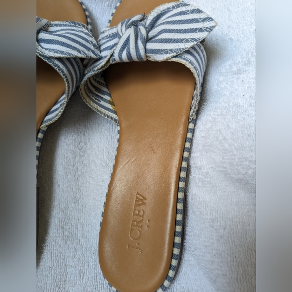 J. Crew Preppy Striped Bow Leather Nautical Slides - Picture 5 of 7